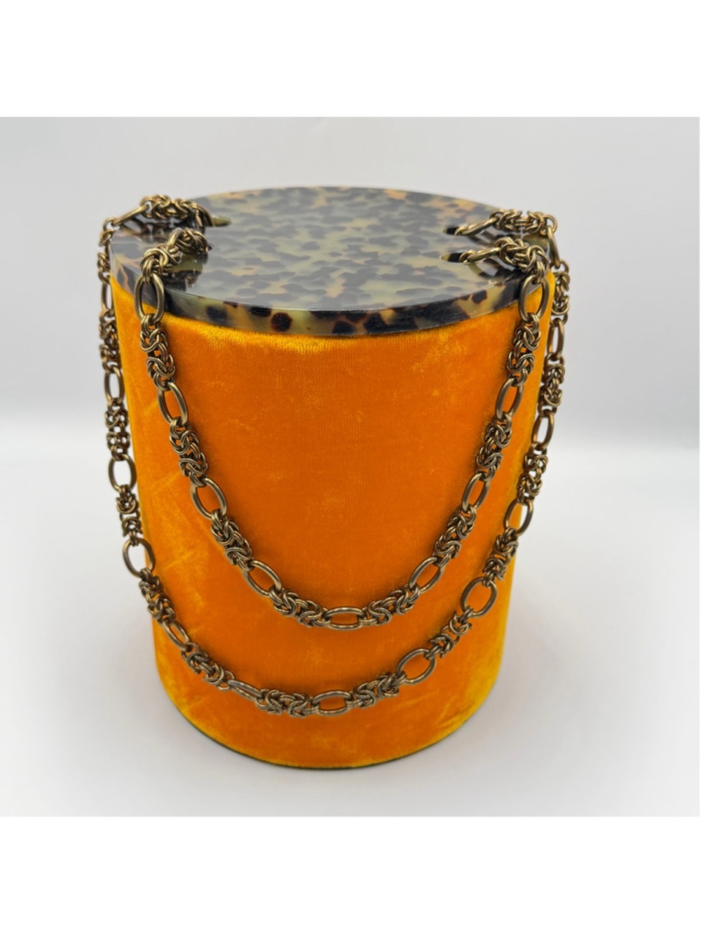 Rebecca de Ravenel Lolli Orange Gold Bucket Bag Basket Chain Mottled ResinTop